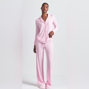 SKIMS NWT Sleep Long Sleeve Soft Pajama Set Pink Bloom Size M